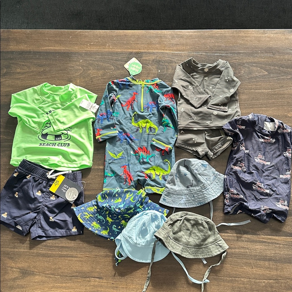 Boy 0-6m Swim and Hat Bundle - jan&Jul, Hatley, Rylee & Cru etc